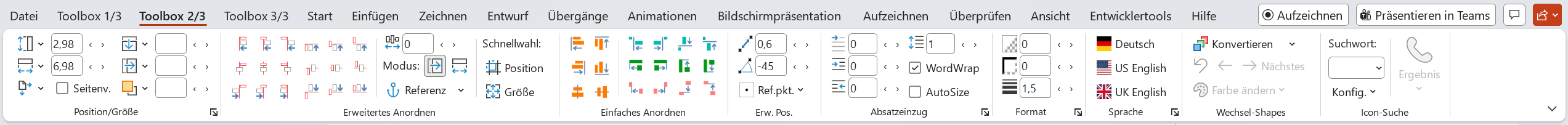 Screenshot der BKT Toolbar in PowerPoint Seite 2/3