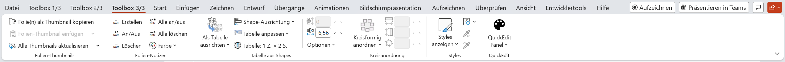 Screenshot der BKT Toolbar in PowerPoint Seite 3/3